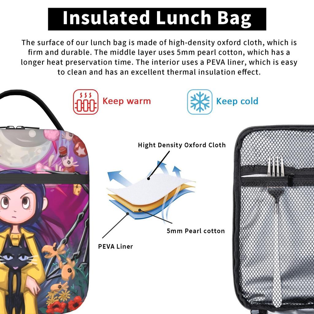 B-Batmans Animated Lunch Box 3D Pattern Funny Lunch Box For Girls  Work Cooler Carrier Water-resistant Thermal Tote Handbags