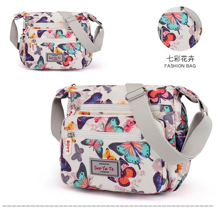2024 New Nylon Ladies Messenger Bag Zipper Design Shoulder Bag Bandolera Mujer Printed Flower Girl Student Phone Shoulder Bag