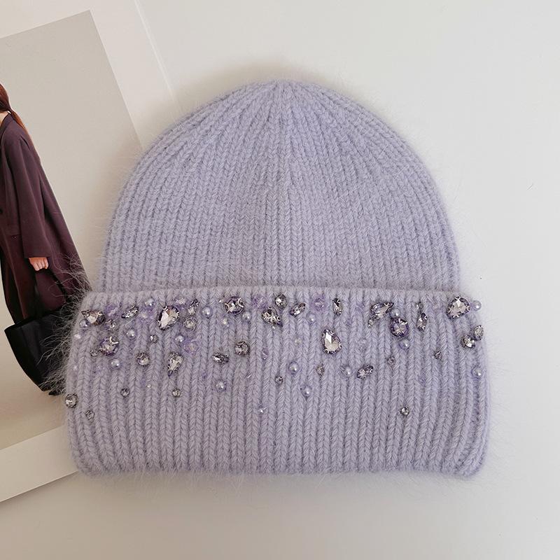 Knitted Hat Women's Winter Thickened Warm Ear Protection Hat Rhinestone Wool Hat Winter Hats for Women, Beanies for Women, Hats for Women Winter