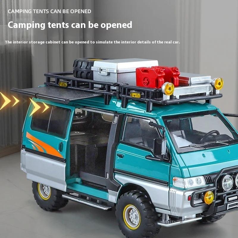 1/24 Mitsubishi Delica MPV Minibil Støpelegering Næringskjøretøy Metallmodellbil Simulering Lyd og Lys Leke Gave