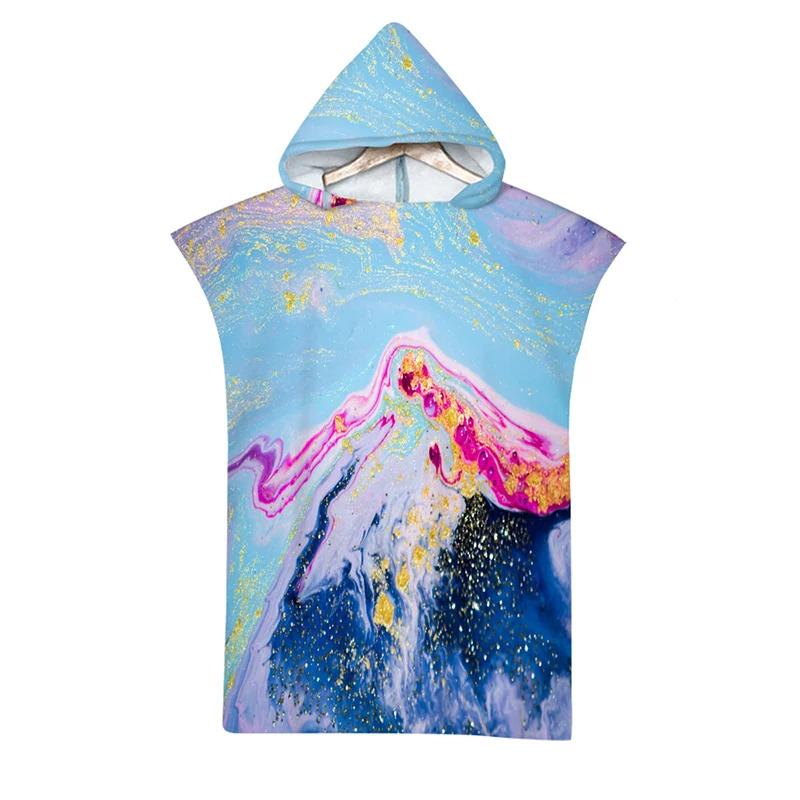Microfiber Marble Printed Hooded Beach Towel for Boys Girls Adults Soft Quick Dry Swimming Pool Poncho Bath Towel Cloak Bathrobe