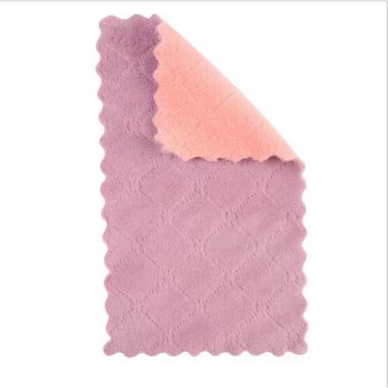 

Полотенце из кораллового флиса Кухонная тряпка для посуды Двустороннее Двухцветное Тканое полотно Утолщенная Впитывающая Чистящая ткань Мочалка 1pc фиолетовый/розовый