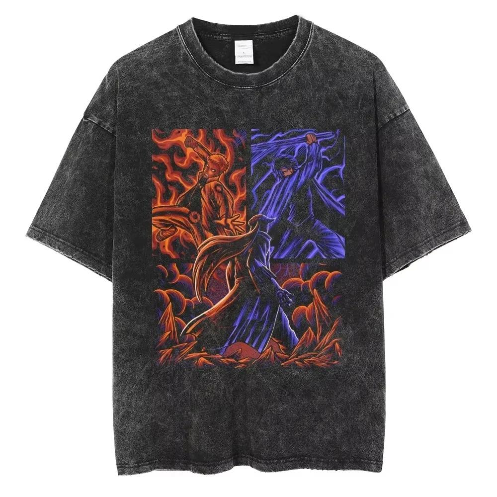 2026 Hip Hop Streetwear Japanese Anime Naruto Print T Shirt Vintage Black T-Shirt Harajuku Cotton Casual Tops Men Women Short Sleeve Tshirt
