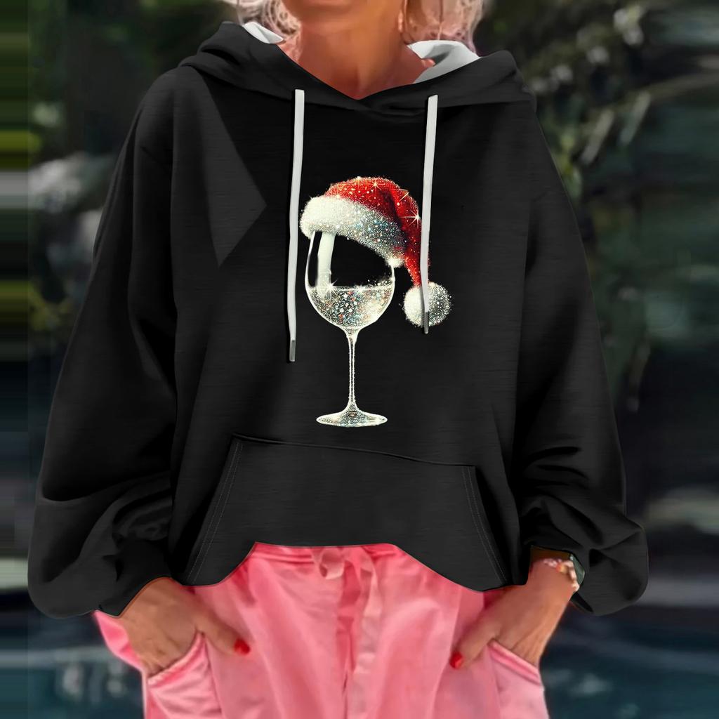 Women's Christmas Print Loose Casual Long Sleeve Hooded Sweatshirt