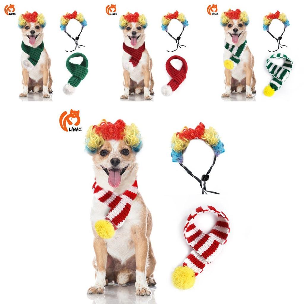Pet Adorable Knitted Christmas Scarf For Cats And Dogs With Colorful Cartoon Design