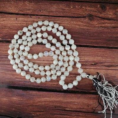 Natural Certified  Rainbow Moonstone Mala Semi-Precious Crystal Stone