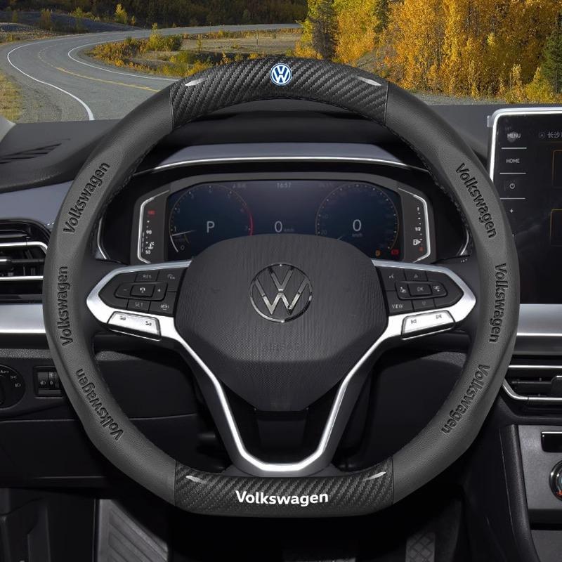 Carbon fiber Leather Car Steering Wheel Cover For Volkswagen T-ROC T-Cross Touareg Polo Passat Golf 5 GTI Beetle Magotan Tiguan