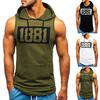 Männer Fitness Muscle Print Ärmellose Kapuzen Bodybuilding Tasche Eng trocknende Tops