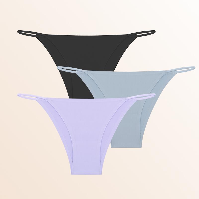 3Pcs Seamless Ice Silk Underwear New Color Sexy Thin Strap Briefs Girls Low Waist Breathable Panties No Trace Lingerie