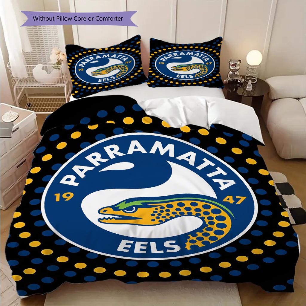 Parramatta Eels Muster Bettwäsche Steppdecke Set Bettbezug Kissenbezug Heimdekoration Geburtstagsgeschenk (1 Bettbezug + 2 Kissenbezüge, ohne Füllung)