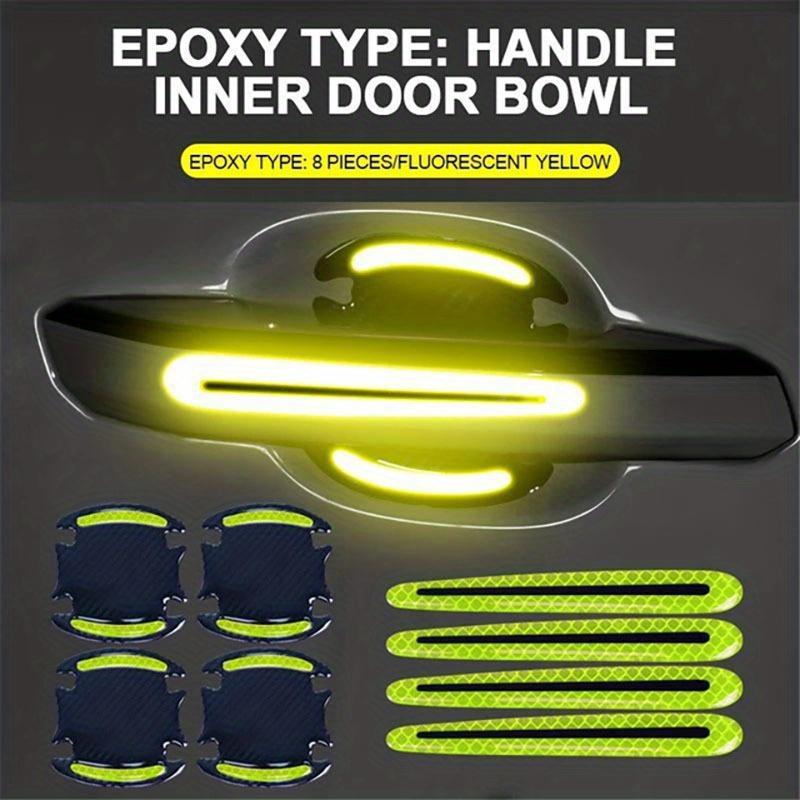 8pcs Car Door Handle Reflective Stickers - Universal Auto Door Handle Scratch Protection with Safety Reflective Strips жёлтый
