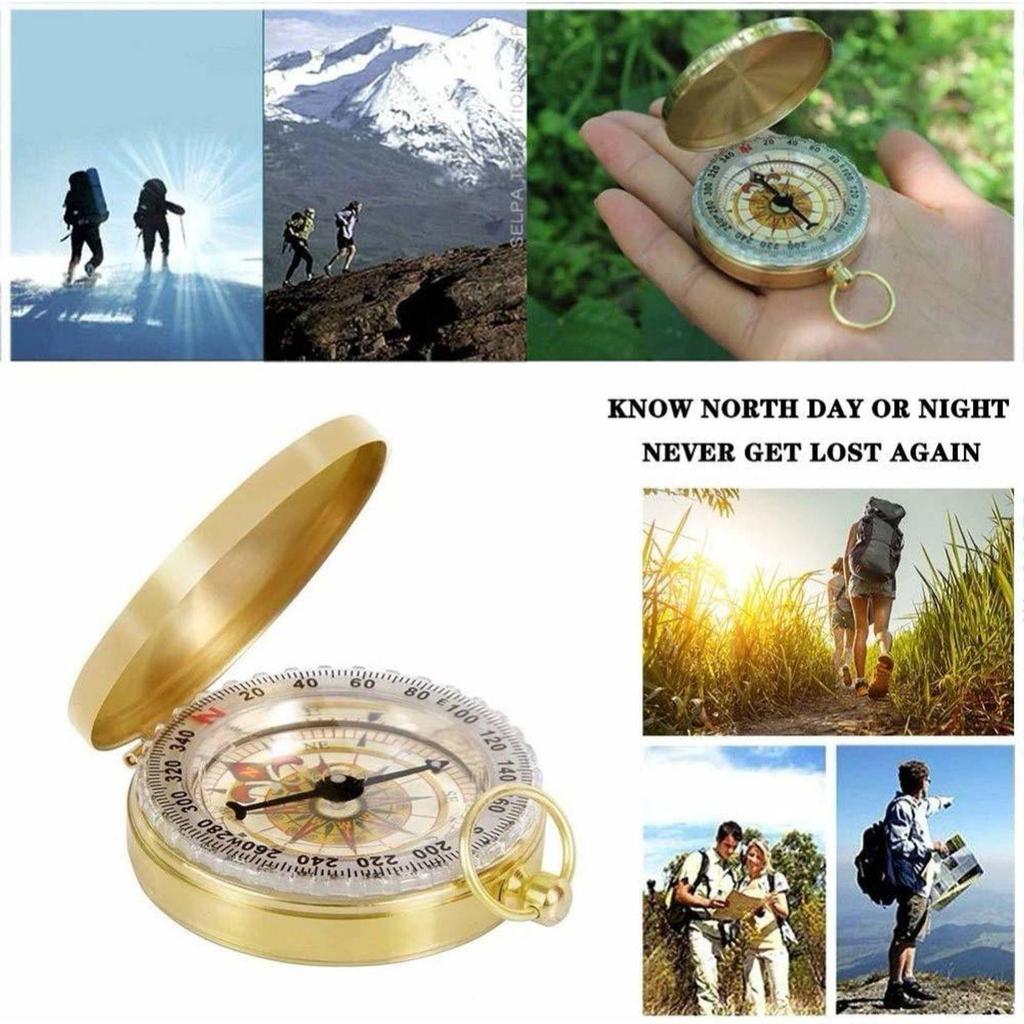 Copper Flip Outdoor Multi-Function Metal Compass with Luminous Pocket Watch Compass  (Gold)