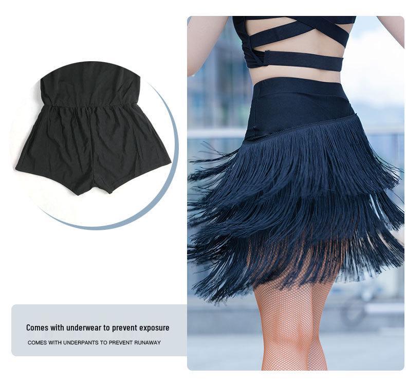 Fustă cu ciucuri pentru spectacol de dans latin jazz pentru femei Xi Mengyiyao