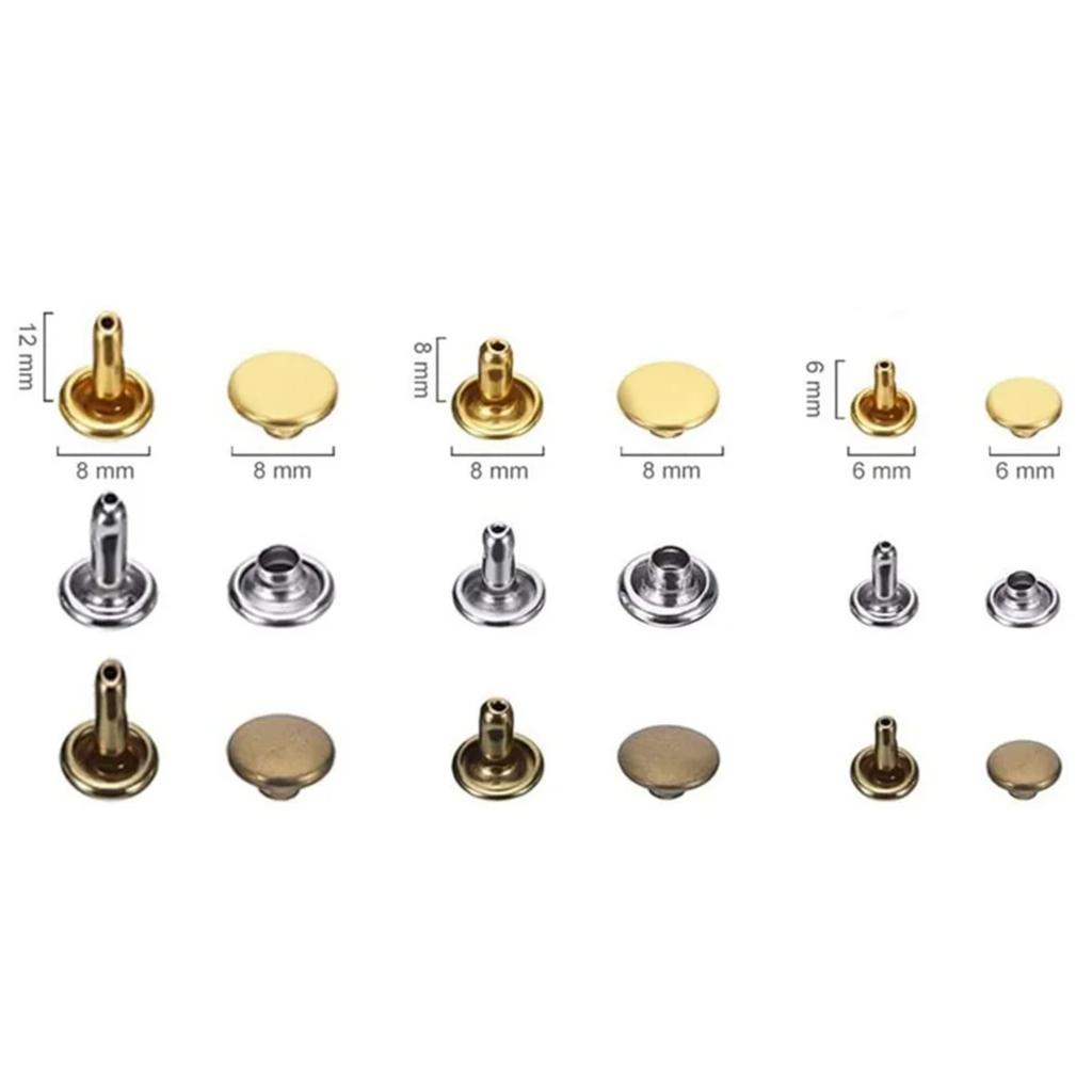Rivetti per Pelle, 300 Set Rivetti a Cappuccio Doppio 3 Misure 3 Colori e 4 Strumenti di Fissaggio Fai da Te Artigianato in Pelle Vestiti Borse