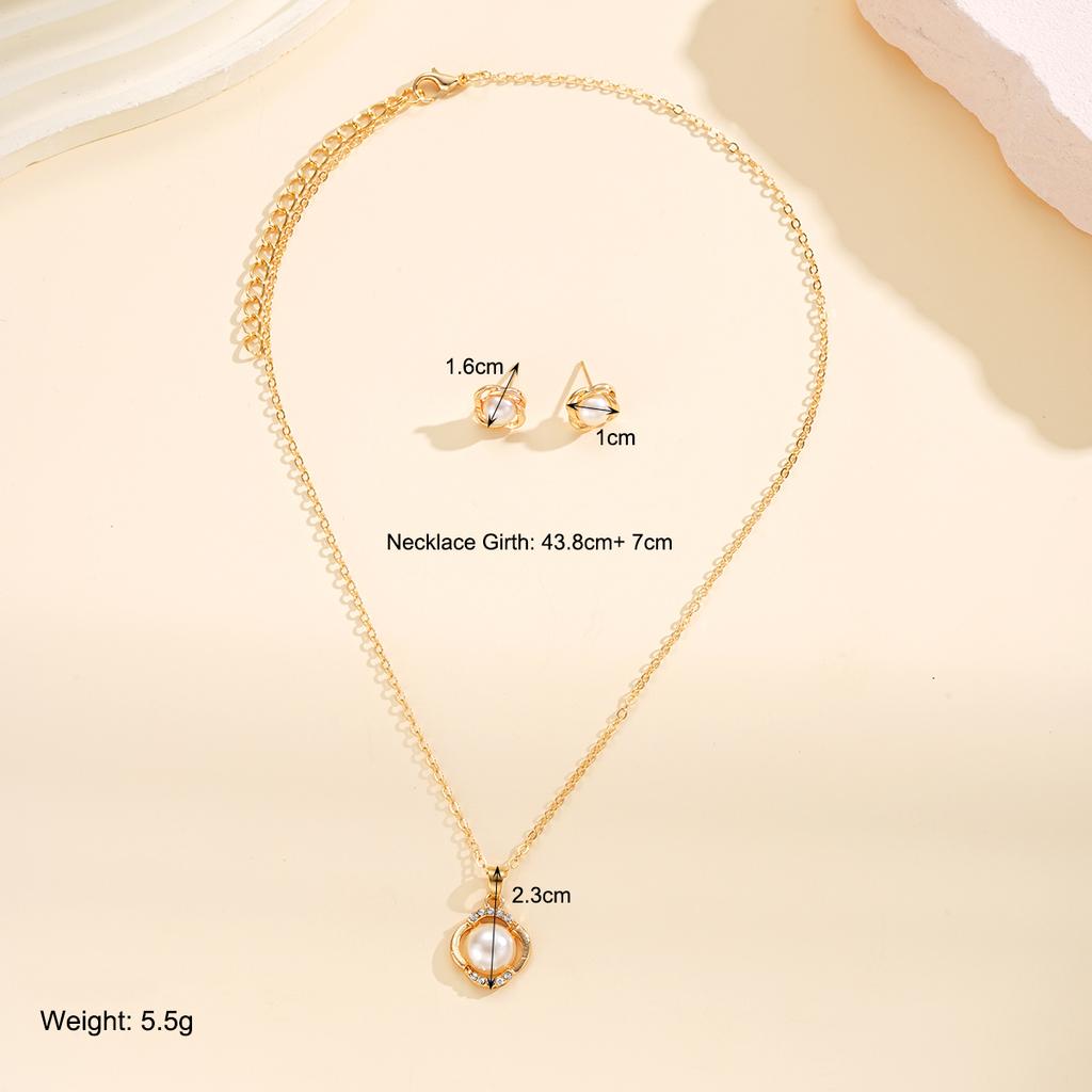 IF ME 3Pcs/Set Zircon Imitation Necklace Earring for Women Elegant Geometry Gold Color Jewelry Set Fashion Party Gift