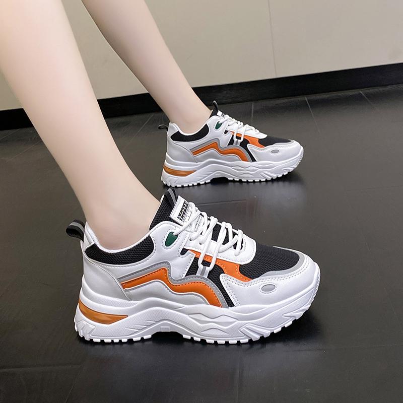 Father Shoes Women's Spring New Soft-soled Muffin Gauze Breathable Tie Color Lady Casual Sports Shoes