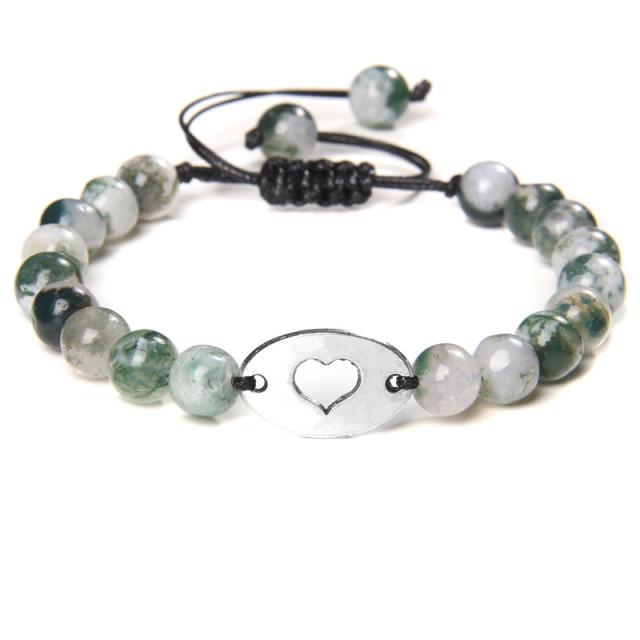 Pulseira trançada de pedra natural, jades verdes, turquesas africanas, contas, pulseiras de corda ajustáveis para homens e mulheres, presente criativo