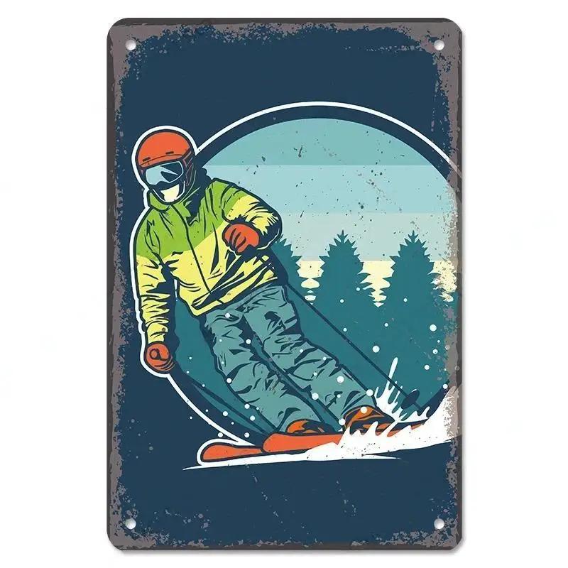 Alpine Skiing Posters Metal Tin Signs Plate Decor Retro Mountain Extreme Sports Snowboards Ski Home Wall Decor Room Decoration