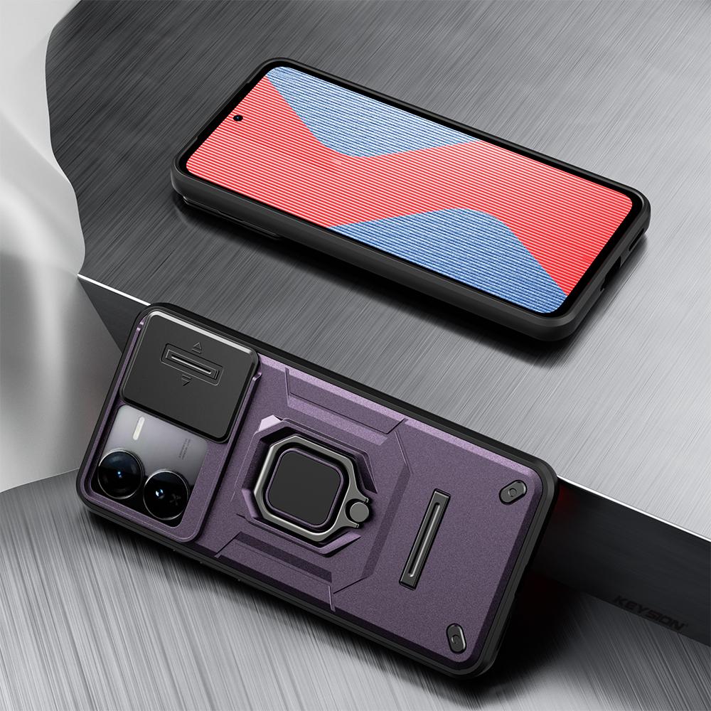 

Противоударный чехол KEYSION для IQOO Z9X 5G, слайдер, защитное кольцо для объектива камеры, подставка, задняя крышка для телефона для VIVO IQOO Z9X for IQOO Z9X фиолетовый