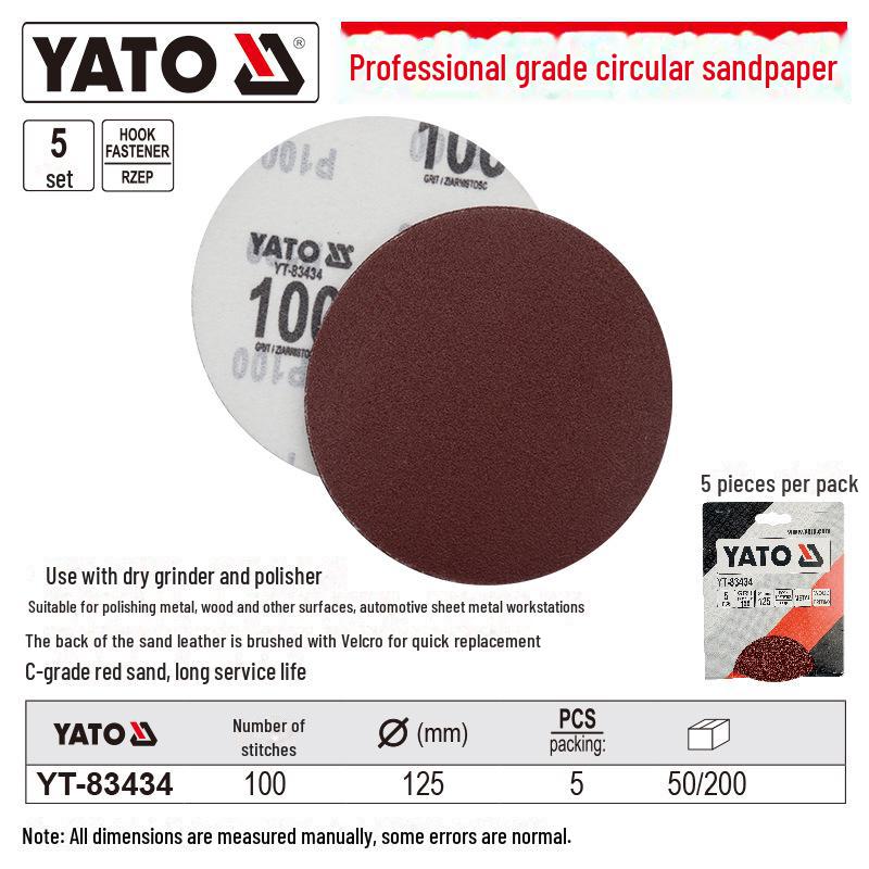 YATO Self-Adhesive Circular Sandpaper for Angle Grinders and Pneumatic Polishers