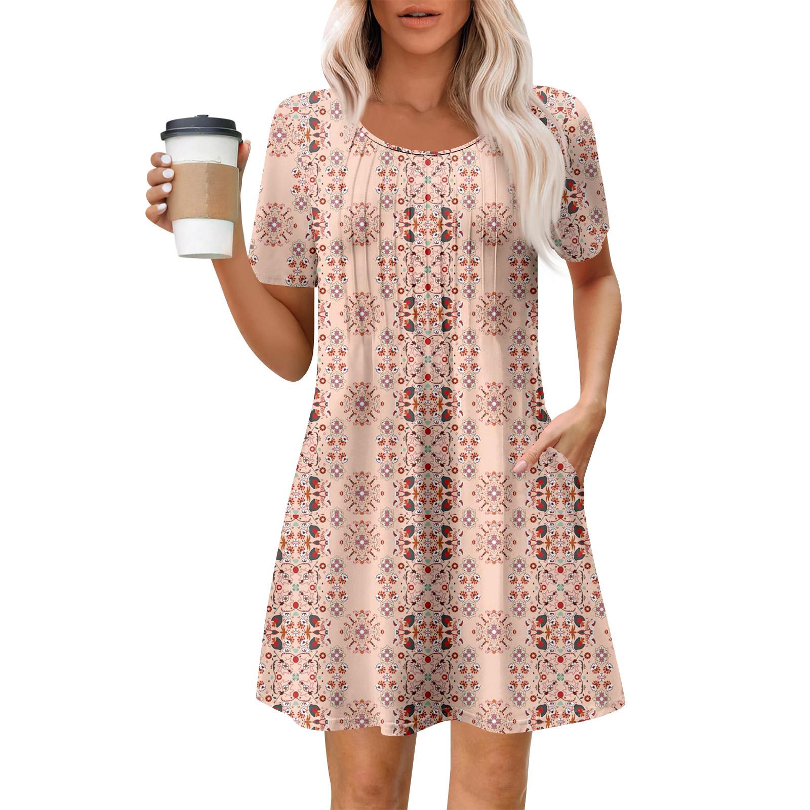 

Женское летнее платье свободного покроя для пляжного отдыха, сарафан с коротким рукавом и круглым вырезом, с карманом, с коротким рукавом, платье-рубашка XL розовый