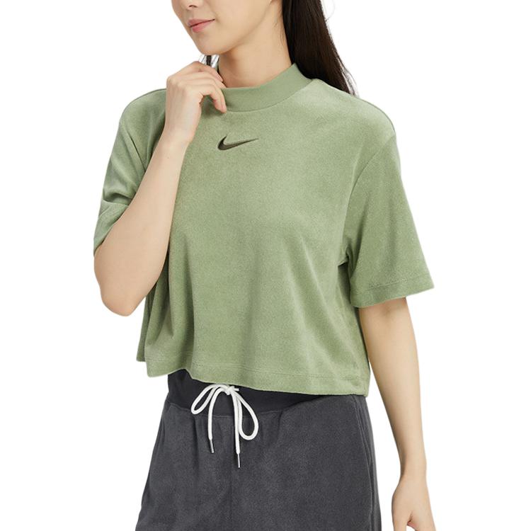 Nike Solid Color Crew Neck Pullover Short Sleeve T-Shirt Women Tops Green DV7833-386