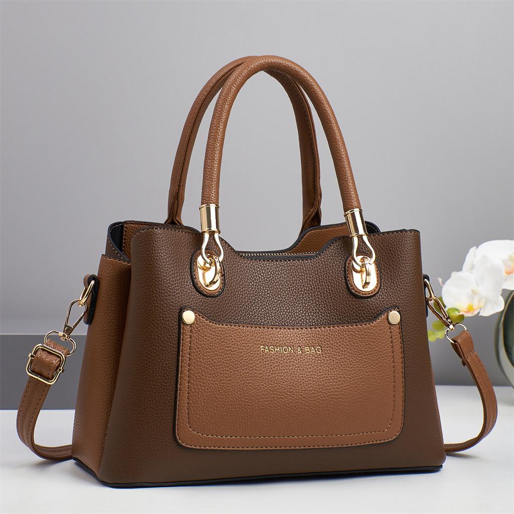 Minimalist Pu Tote Bag With Spliced Color Blocks For Daily Casual Use