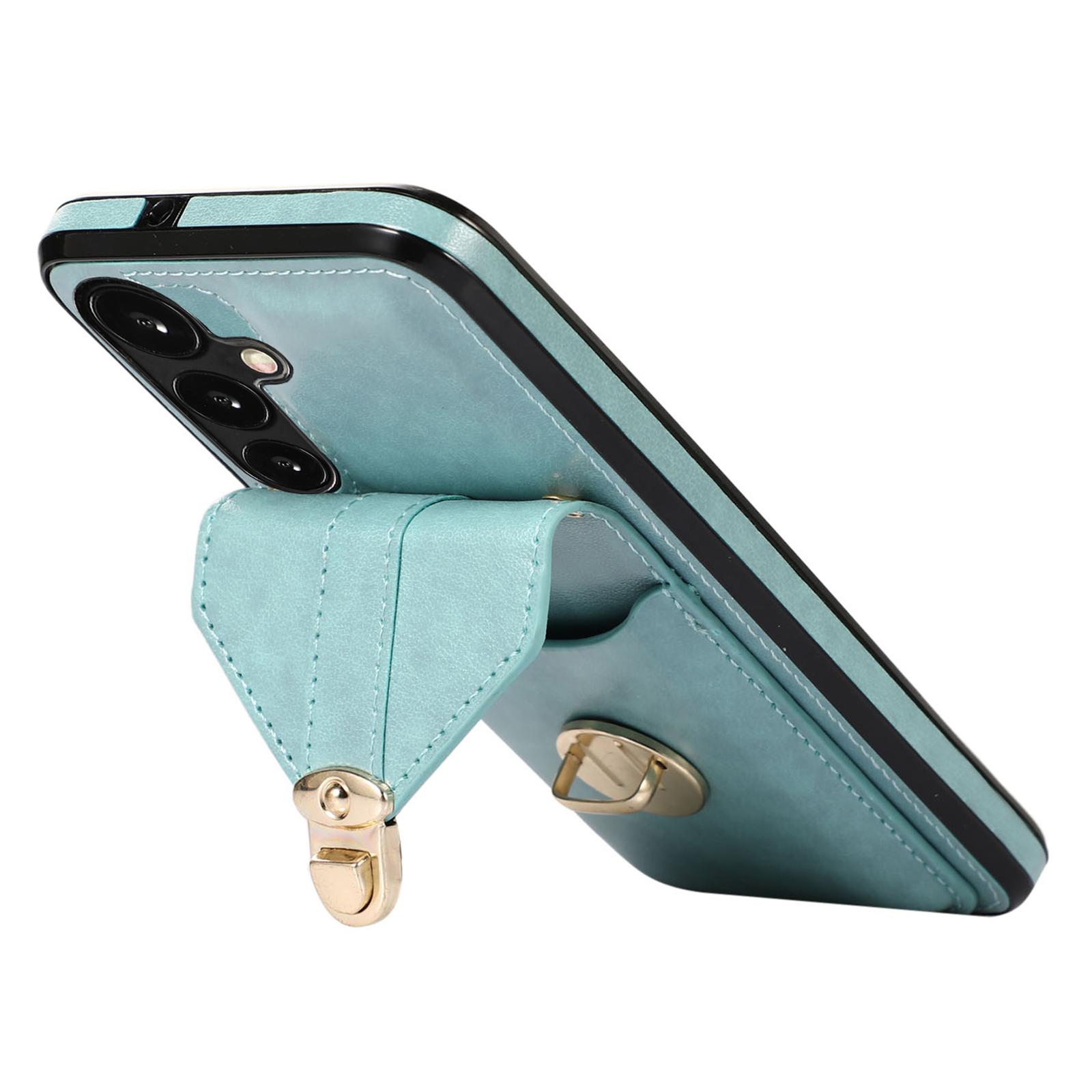 

For Samsung Galaxy A26 5G Case Card Holder Kickstand PU Leather+TPU Phone Cover with Shoulder Strap Red