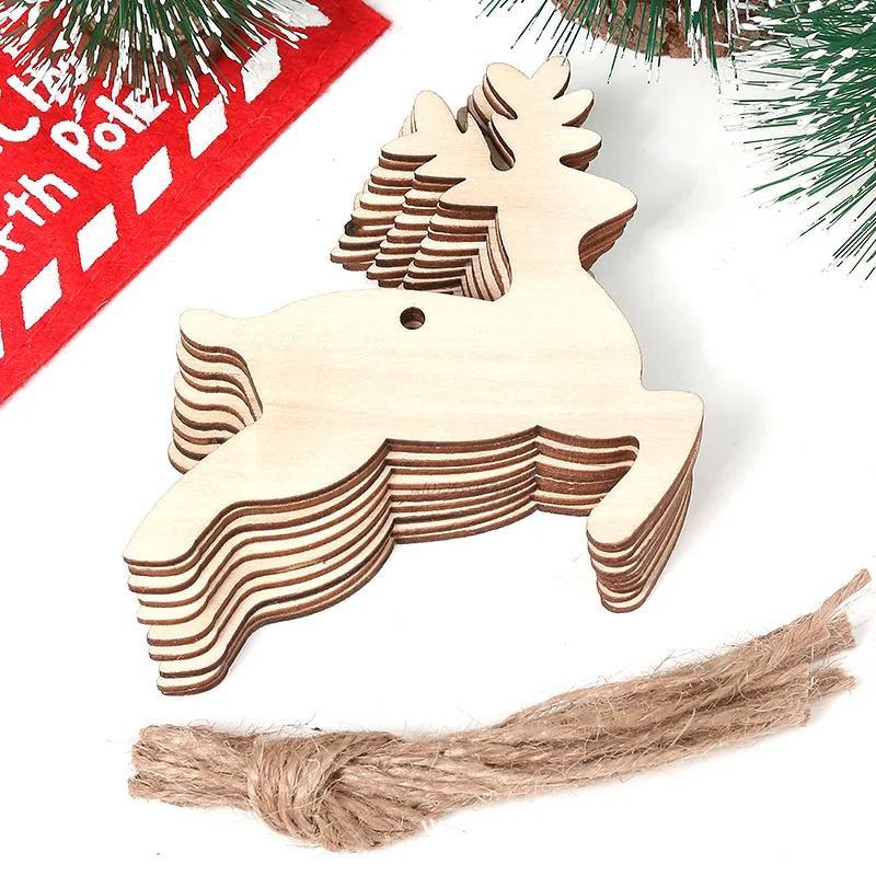 4pcs DIY Wood Christmas Ornament Unfinsihed Wooden Christmas Tree Hanging Decorations for DIY Craft Xms Home Party Decor