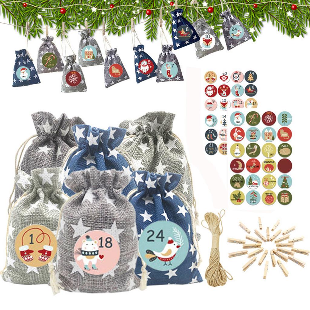 24pcs Digital Christmas Drawstring -Bag Advent Calendar Countdown