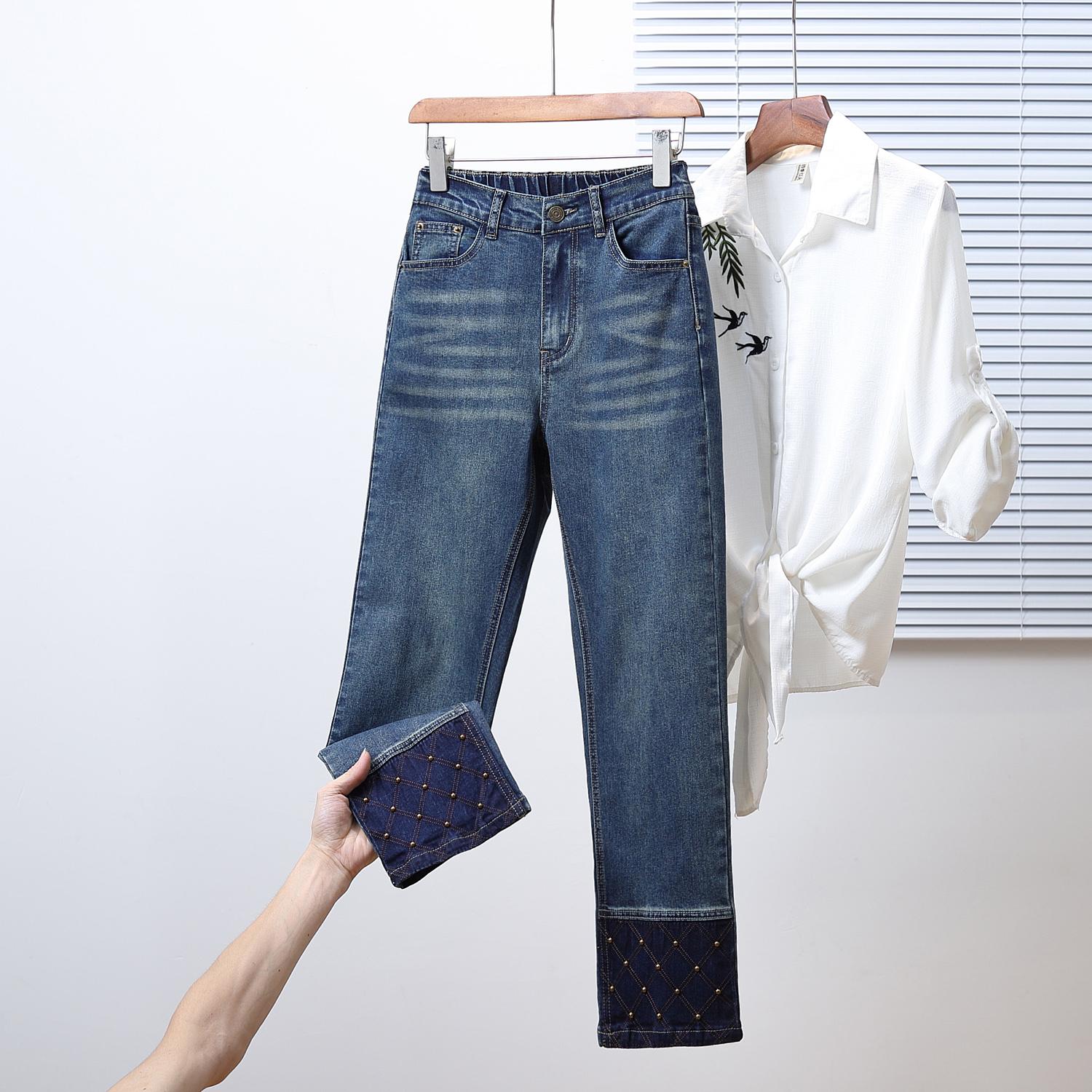 

DIMANAF 2025 Большой размер Осень Женские Джинсы Эластичные Брюки Деним Женские Базовые Синие С Высокой Посадкой Оверсайз Новые Брюки 5XL 5XL темно-синий