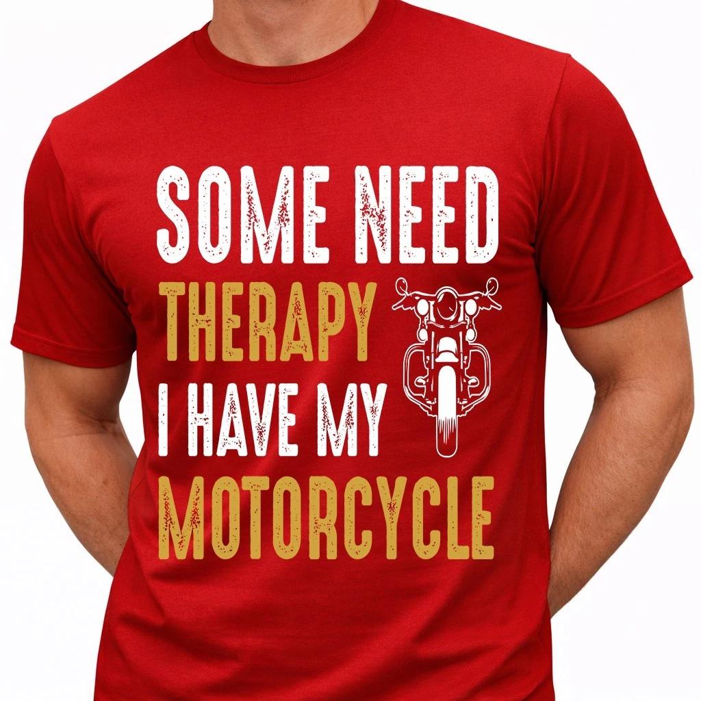 Funny Motorcycle T-Shirt Biker Therapy Motorbike Rider Humour Gift Tee Top XS