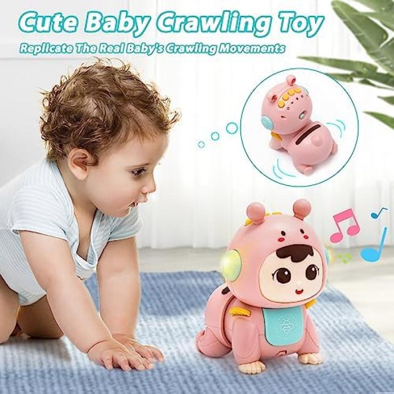 Highttoy Baby Krabbelspielzeug mit Lichtern und Musik, Sensorisches Spielzeug für die Bauchlage für Säuglinge 3 6 9 Monate, Rosa