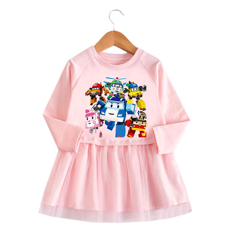Korean Style Girls' Cartoon Mesh Dress - Long Sleeve Princess Outfit for Spring/Autumn 2025