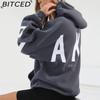 BITCED Damenmode Print Verdicktes Vielseitiges Langarm Oversize Kapuzensweatshirt