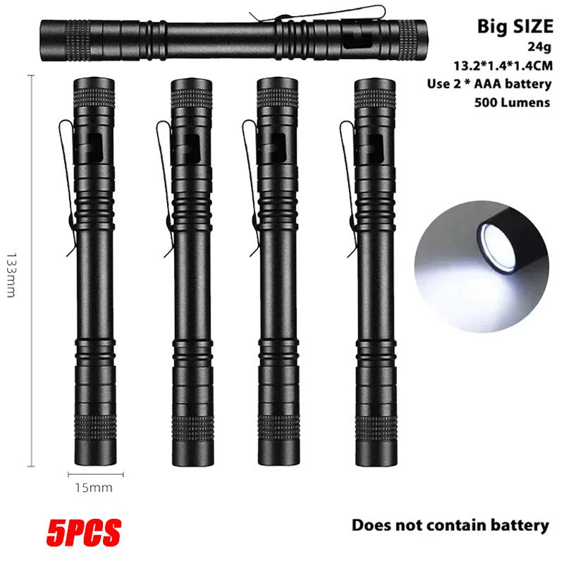 1-5Pcs Mini Portable LED Pen Light Ultra Bright High Lumens Handheld Torch Pocket Flashlight For Camping Outdoor Emergency