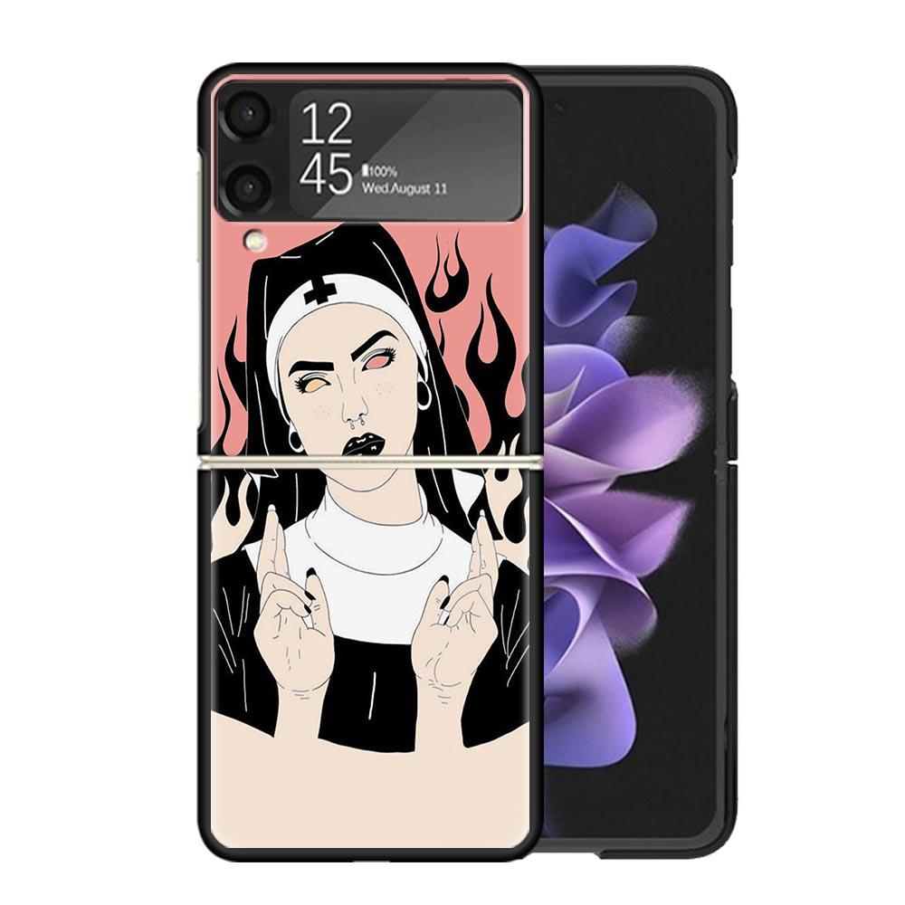 Pink Cat Skull Sorceress Witch Cases For Samsung Galaxy Z Flip 4 5 6 7 3 Z Flip7 Flip6 Flip4 Flip5 Flip3 5G Hard Shockproof Fund