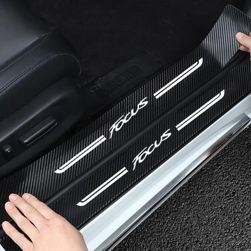 Carbon Fiber Car Door Sill Anti Kick Sticker Rear Bumper Trunk Scratch Guard Decals For Ford Focus Logo Exterior Accessories