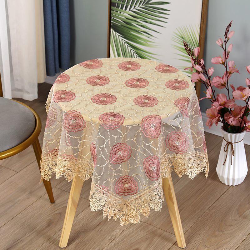 1pcs Small Round Table Tablecloth Fabric Lace Embroidered Rectangular Tablecloth Household Dustproof Coffee Table Cover