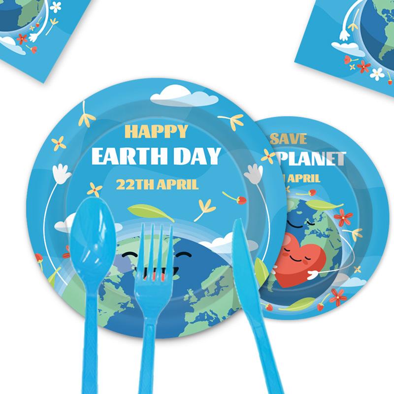 Earth Day Theme Birthday Party Decoration Disposable Paper Plate Paper Cup Paper Towel Tableware Tablecloth Set