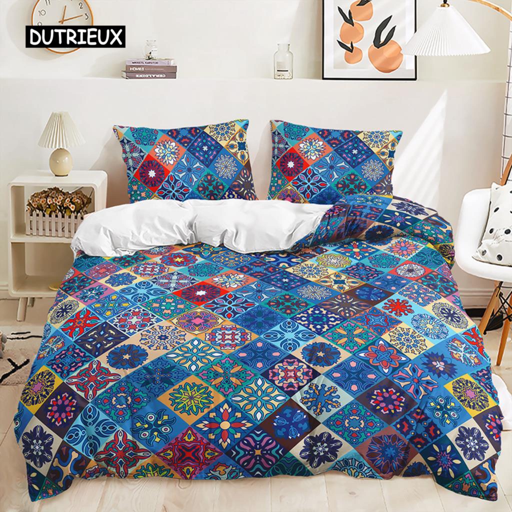 Bohemian Bedding Set Boho Flowers Duvet Cover Exotic Nationality Pillowcases Queen King for Woman Couple Bedroom Decorations