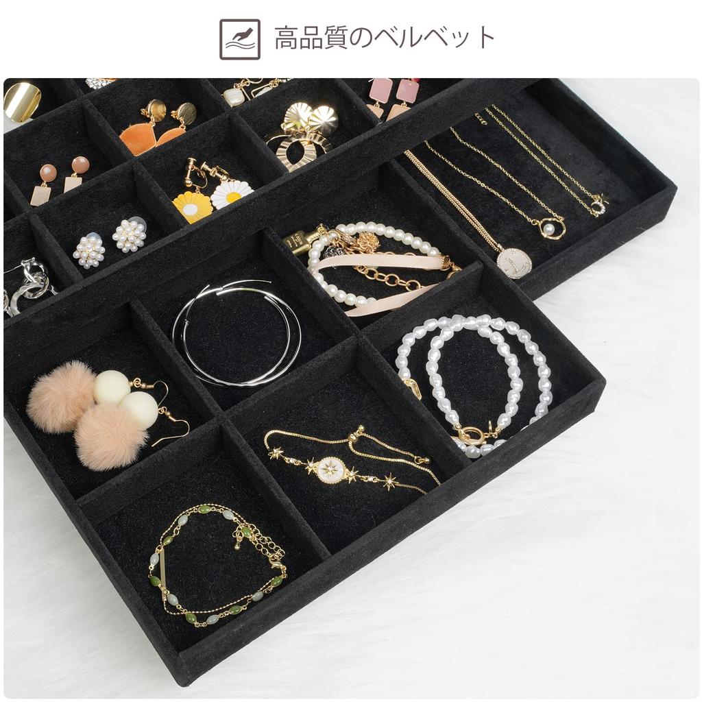 ProCase Jewelry for Accessory with All Black Tray, 3-Pack, Stackable, Vanity/Dresser Drawers, Case, Display, Dividers,