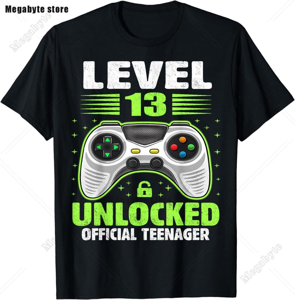 13. Geburtstag Spiel Level 13 Freigeschaltet Offizielles Teenager Gamer T-Shirt Unisex Damen Weich Bedruckte Kleidung Streetwear Grafik T-Shirts