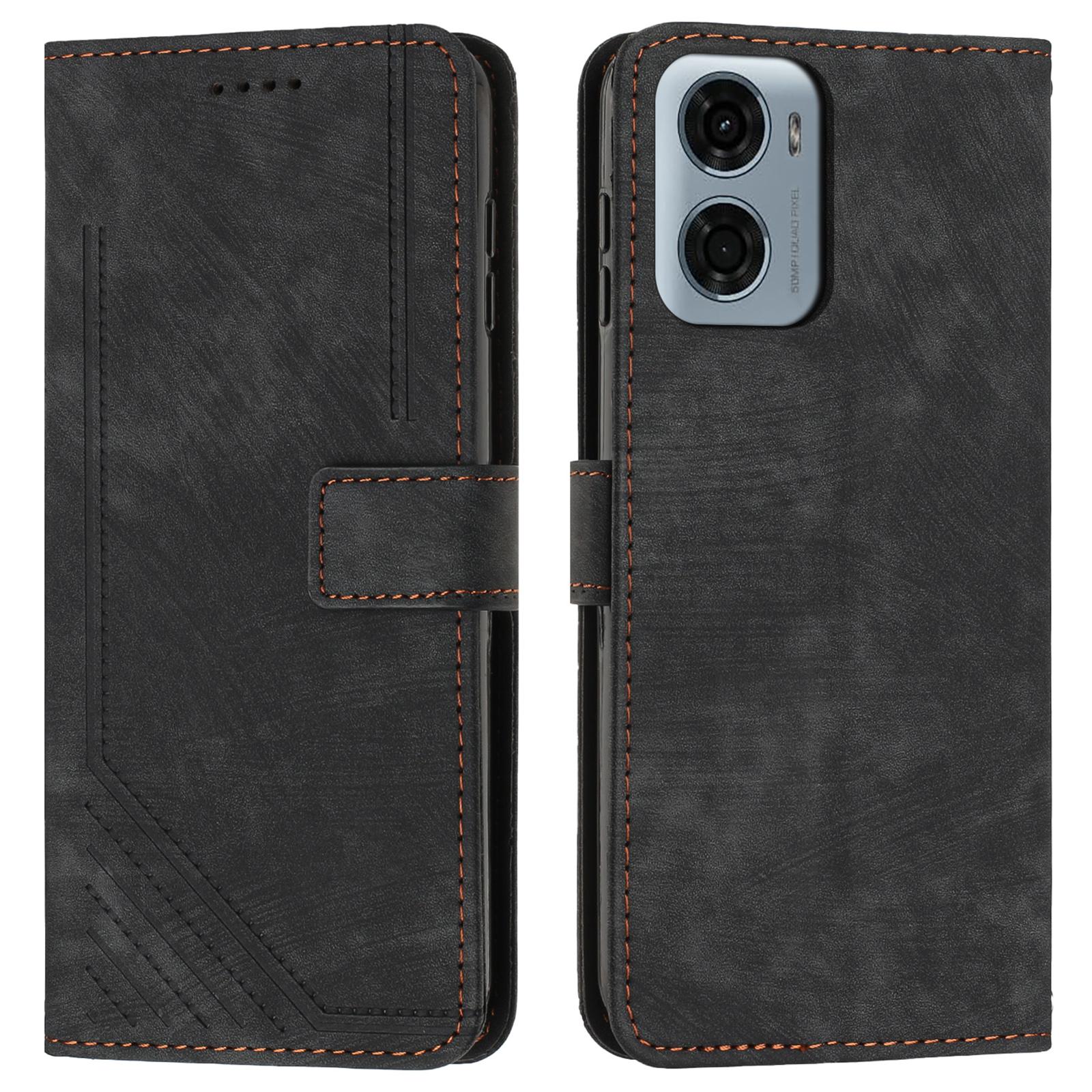 

For Motorola Moto G05 4G Case Imprinted Lines Leather Phone Cover Folding Stand Black