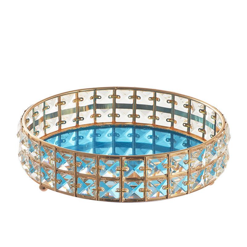 Crystal Mirrored Cosmetic Tray Organiser Metal Decorative Vanity Tray Plate Holder for Perfume Cosmetics Makeup Storage