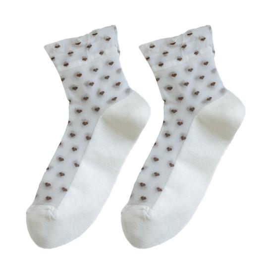 Women's Mesh Sheer Socks Heart Print Ruffle Ankle Socks Summer Ultra Thin