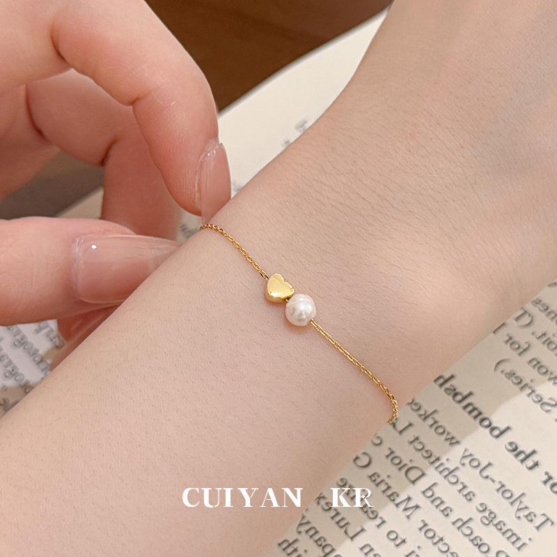 Cui Yan Sterling Silver Korean Heart Pearl Bracelet - Women's Elegant Niche Design