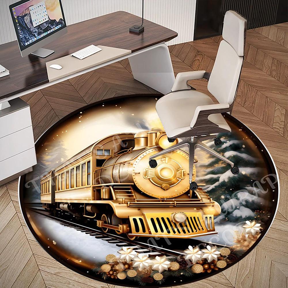 1PC Train Winter Office Round Area Rug, Under Office Chairs Bedroom Living Room Home Decor,Carpet for Office, -1110266
