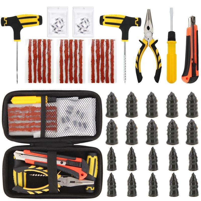 Auto Tire Repair Tool Tire Repair Kit - Bike Puncture Plug Garage Needle Nose Pliers Studding Tool Set With EVA Storage Case