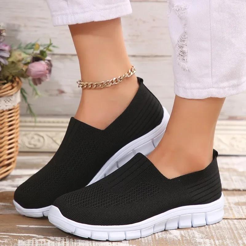 Fashion Women's Shoes Hot Sale Slip-on Women's Vulcanized Shoes Spring and Autumn Breathable Mesh Solid Color Flat Casual Walking Shoes